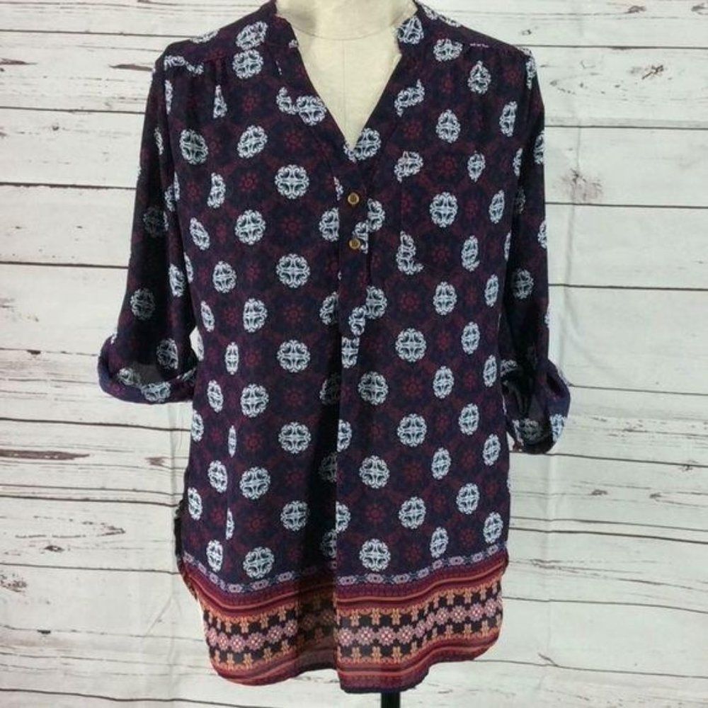 Rue 21 3/4 sleeve tunic button down small‎ shirt
